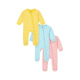 The Mom Store Infants Pack of 3 Printed Pure Cotton Sleepsuits-picture-28