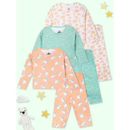 The Mom Store Kids Multicolor Cotton Printed Nightsuit - Pack of 3-image-21