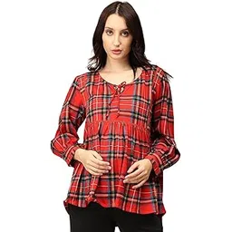 the mom store Maternity and Nursing Casual Top | 100% Cotton | Feeding Zippers at The Front | Pre and Post Pregnancy | Comfortable | Plaid Print | Color - Multi-picture-17
