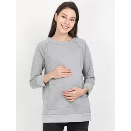 The Mom Store Maternity Women Grey Solid Sweatshirt-picture-13