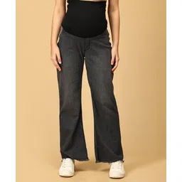 The Mom Store Mild Washed Maternity Denims With Belly Support - Black-picture-14