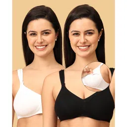 The Mom Store Pack Of 2 Sleeveless Solid Non Padded Nursing Bras - Black & White-picture-28