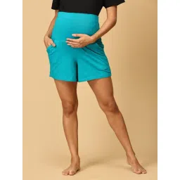 The Mom Store Teal Cotton Solid Shorts-picture-42