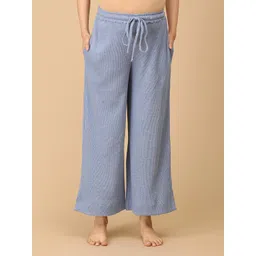 the mom store Women Flared Blue Cotton Blend Trousers-picture-16