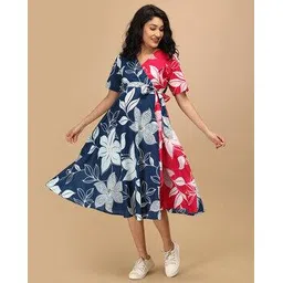 the mom store Women Floral Print Maternity Wrap Dress-picture-43