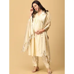 The Mom Store Women Floral Regular Raw Silk Kurta with Pyjamas & With Dupatta-picture-25
