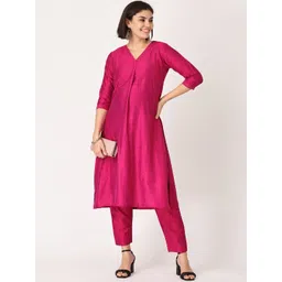 The Mom Store Women Magenta Raw Silk Maternity Kurta with Trousers-picture-38