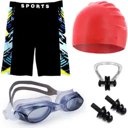 the morning play Morex Mens Swimming Set, Swimsuit Jammer Short with Swimming Goggles and Cap Set Printed Men Swim Bottom Black Swimsuit-picture-27