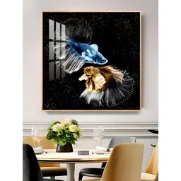 THE NEXT DECOR Black & Blue Obsidian Two Fishes Glass Finish Square Wall Art-picture-28