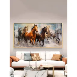 THE NEXT DECOR Brown & White Running Horses Vastu Glass Finish Horizontal Wall Art-picture-11