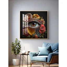 THE NEXT DECOR Gold-Toned & Black 1 Piece Opulent Eye Oasis Glass Finish Square Wall Art-picture-22
