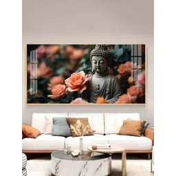 THE NEXT DECOR Gold-Toned & Peach Calm Buddha With Flower Wall Painting-picture-30