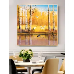 THE NEXT DECOR Yellow & Brown Lakeside Harmony Glass Finish Square Wall Art-picture-33