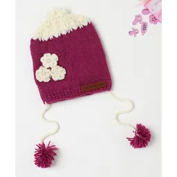 The Original Knit Knit Floral Crochet Designed With Pom Pom & Beads Embellished Handmade Cap - Purple - Diameter - 34.5 Cm-picture-19