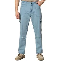 Relaxed Fit Stretchable Denim Cargo Jeans for Men | Mens Stylish Denim Cotton Jeans-image-3