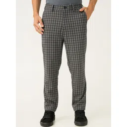 The Pant Project Men Checked Tailored Slim Fit Wrinkle Free Trousers-image-8