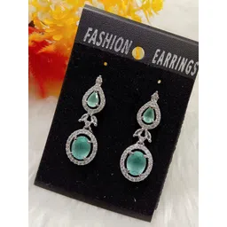 The Pari Rhodium-Plated AD-Studded Contemporary Drop Earrings-picture-34