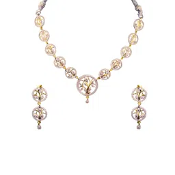 The Pari Rhodium-Plated American Diamond-Stones Studded Necklace And Earrings-picture-33