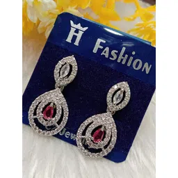 The Pari Rhodium-Plated American Diamond Studded Contemporary Drop Earrings-picture-25