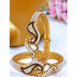 The Pari Set Of 2 Gold-Plated Stone-Studded & Beaded Bangles-picture-23