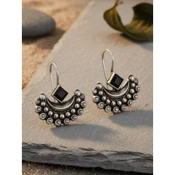 The Pari Silver-Plated Artificial Stones Studded Oxidised Crescent Shaped Drop Earrings-picture-21