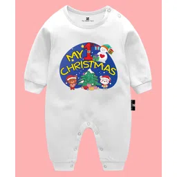 The Peppy Tend 100% Cotton Christmas Theme Full Sleeves My 1st Christmas Text Printed Romper - White-picture-19