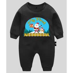 The Peppy Tend 100% Cotton Christmas Theme Full Sleeves My First Christmas Text Printed Romper - Black-picture-21