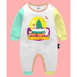 The Peppy Tend 100% Cotton Christmas Theme Full Sleeves My First Christmas Text Printed Romper - Multi Colour-picture-22