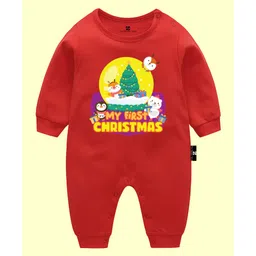 The Peppy Tend 100% Cotton Christmas Theme Full Sleeves My First Christmas Text Printed Romper - Red-picture-23