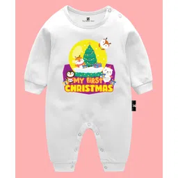 The Peppy Tend 100% Cotton Christmas Theme Full Sleeves My First Christmas Text Printed Romper - White-picture-16