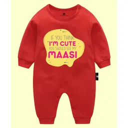 The Peppy Tend 100% Cotton Full Sleeves If You Think Im Cute You Should See My Masi Text Printed Romper - Red-image-10