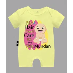 The Peppy Tend 100% Cotton Half Sleeves No Hair Dont Care Its My First Mundan Look Text Printed   Romper  - Yellow-picture-23