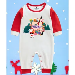 The Peppy Tend 100% Cotton Knit Christmas Theme Raglan Full Sleeves My 1st Christmas Text Printed Romper - White & Red-picture-36
