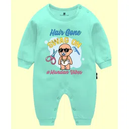 The Peppy Tend 100% Cotton Mundan Theme Full Sleeves Hair Gone Swag On Text Printed Romper - Sea Green-picture-21