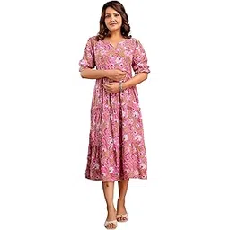 the perfect fit co. Stylish Women's Cotton Rayon Feeding Kurti Gown, Maternity Dress, Nursing Kurti, and All-Over Printed Pregnancy Dress – Comfortable Maternity Wear for Women (Pink||Green)-picture-46