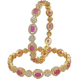 The Pink Lotus | Beautiful 18K Gold Plated Bangles studded with AAA+ quality Austrian Cubic Zirconia | Bangles for Women-picture-22