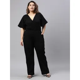 The Pink Moon Women Plus Size Black Solid Basic Jumpsuit-image-11