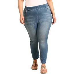 the pink moon Women's Plus Size Blue High Stretch Jeggings (TIMJ001_LBLU)-picture-20