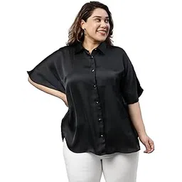 The Pink Moon Women's Regular Fit Plus Size Black Satin Kaftan Top - (SHR_TIM10W_Black)-picture-19