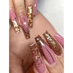 The Pink Truck Set Of 24 Artificial Reusable Nails With Glue - Pink With Golden Coffin-picture-16