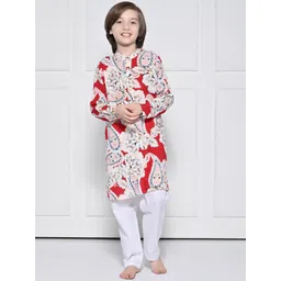 THE PONY & PEONY CO. Boys Paisley Printed Band Collar Kurta With Pyjama-picture-48