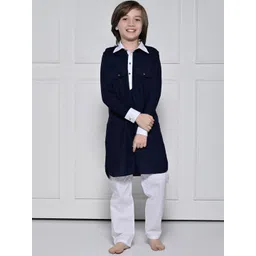 THE PONY & PEONY CO. Boys Solid Pure Cotton Kurta with Pyjama-picture-20