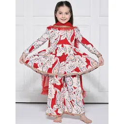 THE PONY & PEONY CO. Girls Ethnic Motifs Printed Cotton Kurta with Palazzos & Dupatta image 1