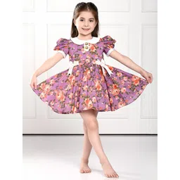 THE PONY & PEONY CO. Girls Floral Print Peter Pan Collar Puff Sleeve Fit & Flare Dress-picture-27