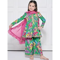 THE PONY & PEONY CO. Girls Floral Printed Cotton A-Line Kurta with Palazzos & Dupatta-picture-35