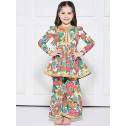 THE PONY & PEONY CO. Girls Floral Printed Cotton A-Line Kurti with Palazzos & Dupatta-picture-41