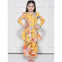 THE PONY & PEONY CO. Girls Floral Printed Gotta Patti Kurta With Palazzos-picture-33