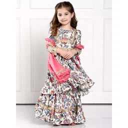 THE PONY & PEONY CO. Girls Floral Printed Gotta Patti Kurta with Sharara & Dupatta-picture-18