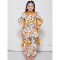 THE PONY & PEONY CO. Girls Floral Printed Pure Cotton Kurta & Palazzo With Dupatta-picture-36