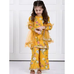THE PONY & PEONY CO. Girls Floral Printed Regular Gotta Patti Kurta with Trousers & With Dupatta-picture-19